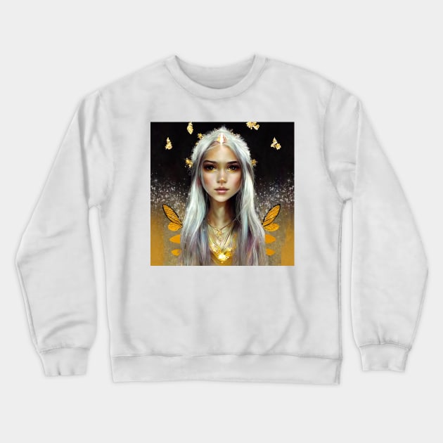 Gold Faerie by Kim Turner Art in MidJourney Crewneck Sweatshirt by KimTurner